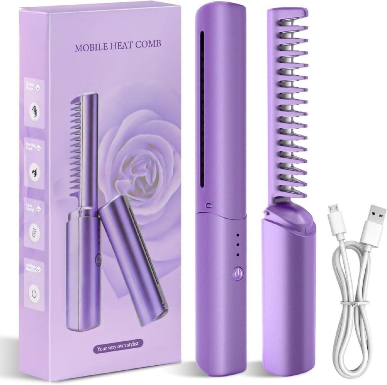 Portable Mini Hair Straightener Cordless Rechargeable with Hot Comb