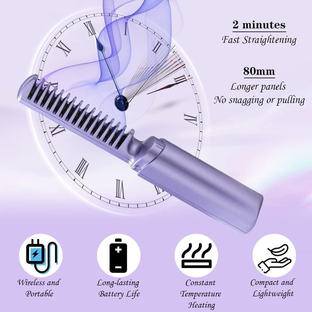 Portable Mini Hair Straightener Cordless Rechargeable with Hot Comb