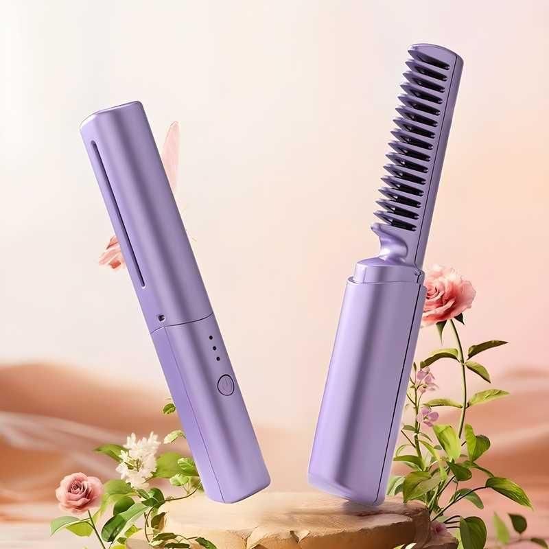Portable Mini Hair Straightener Cordless Rechargeable with Hot Comb