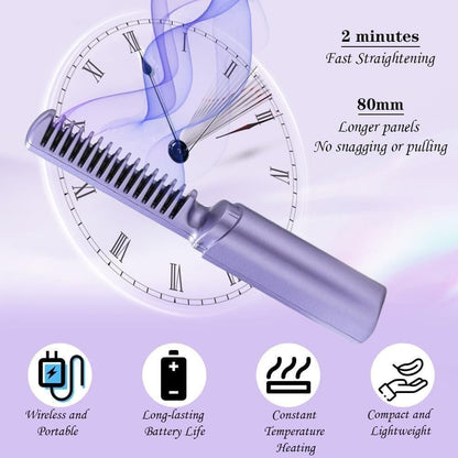 Portable Mini Hair Straightener Cordless Rechargeable with Hot Comb
