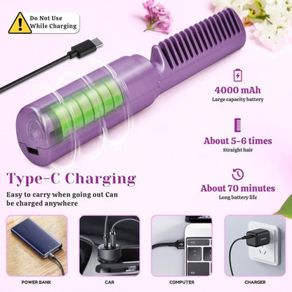 Portable Mini Hair Straightener Cordless Rechargeable with Hot Comb